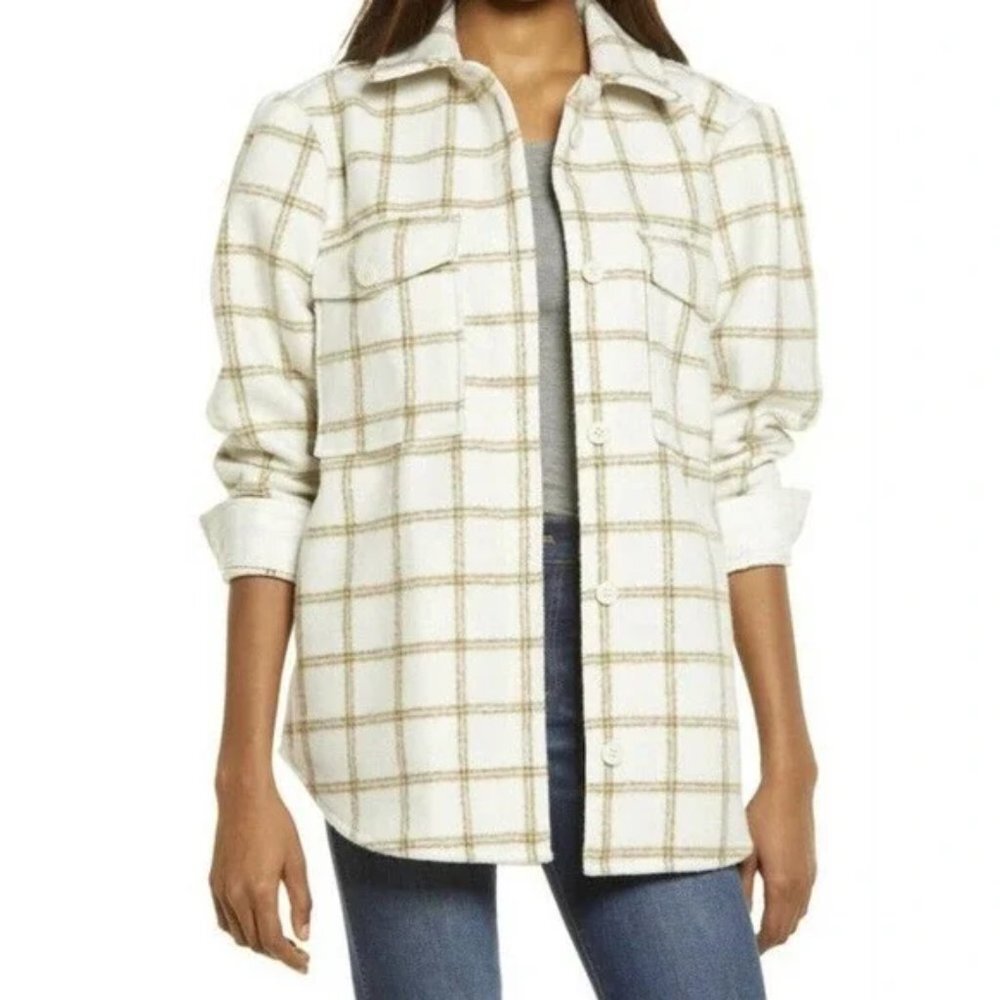 TREASURE & BOND Plaid Puff Sleeve Shirt Jacket